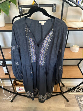 Women's Knox Rose Navy Embroidered Long Sleeve Dress S